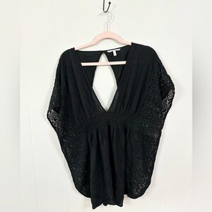 Victoria's Secret black crochet knit smocked beach cover up size SM